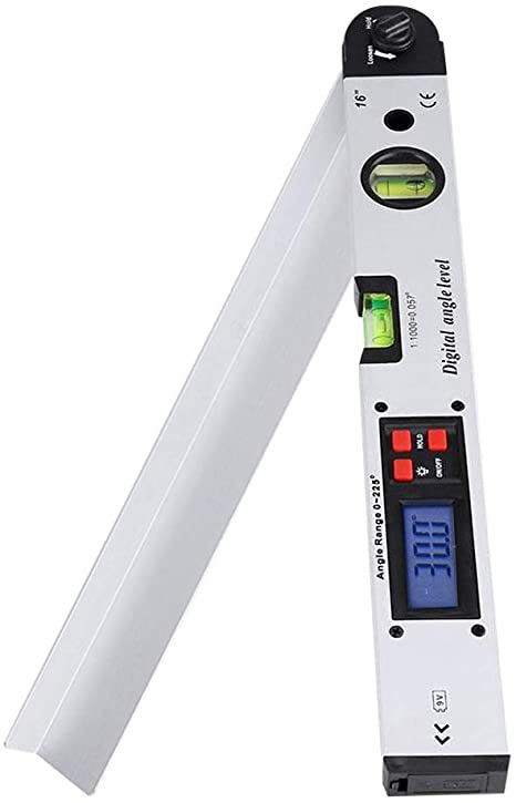 0-225° Digital Angle Gauge Digital Inclinometer Meter Protractor Angle Finder Ruler Tool with LCD Display & Blue Backlight Vertical Horizontal Dual Spirit Level 16 Inch