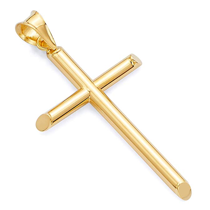 14k REAL Yellow Gold Religious Classic Cross Charm Pendant - 5 Different Size Available