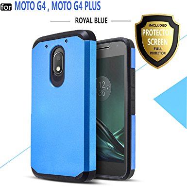 Moto G4 Case, Moto G4 Plus Case, (Not Fit Moto G4 Play) Starshop [Shock Absorption] Dual Layers Impact Advanced Protective Cover With [HD Screen Protector Included] For Moto G4 / G4 Plus (Blue)