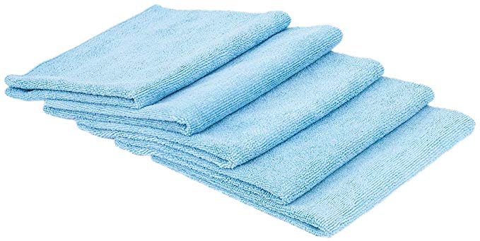 The Rag Company (5 Pack Edgeless 300 16 x 16 Microfiber Terry Towel, Light Blue