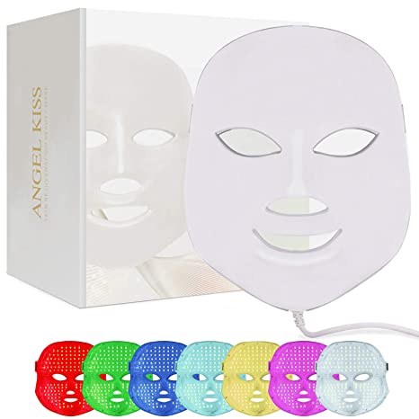 Led Face Mask Light Therapy - Angel Kiss 7 Color Led Facial Skin Care Photon Mask - Blue & Red Light Therapy Mask - Korea PDT Technology for Acne Reduction Skin Rejuvenation