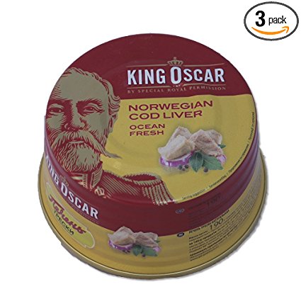 King Oscar Cod Liver in Own Oil, 6.67-Ounces Tins, 190 Gram, (Pack of 3)