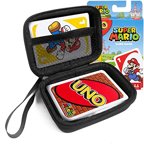FitSand(TM Carry Travel Zipper EVA Hard Case for UNO Super Mario Game - Black Box, Blacker Box, Best Protection for UNO Game