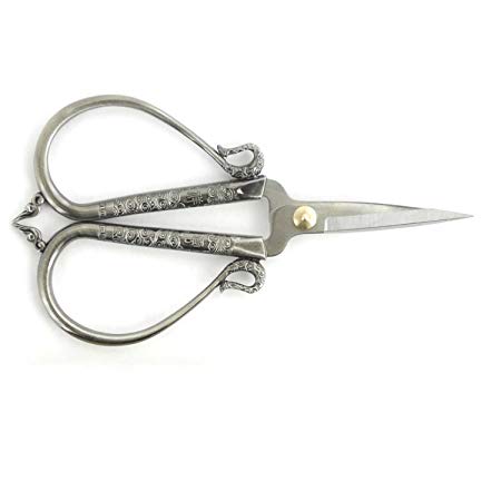 Antique Style Heirloom Craft Embroidery Scissors w/Decorative Cast Handles Classic Chinese Look - Gunmetal Grey - BambooMN