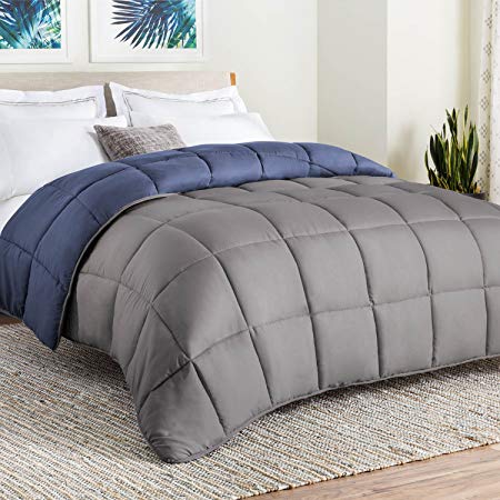 Linenspa All-Season Reversible Down Alternative Quilted Comforter - Hypoallergenic - Plush Microfiber Fill - Machine Washable - Duvet Insert or Stand-Alone Comforter - Navy/Graphite - Full - LS70FFNVGRMICO