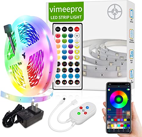 vimeepro RGB LED Strip Lights 32.8ft,Smart APP Control,Music Sync LED Light Strips,Color Changing LED Strips,SMD 5050,LED Lights for Bedroom Decoration Party TV