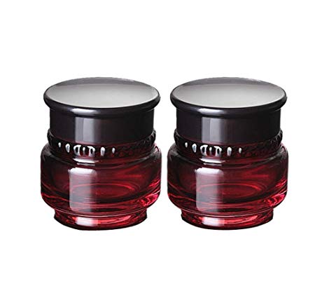2PCS 50ML(1.7 OZ) Empty Refillable Wine Red Glass wiht Liners and Round Pot Screw Cap Lid Empty Refillable Cosmetic Cream Jar Pot Bottle Container