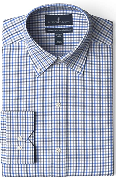 Buttoned Down Men's Tailored Fit Button Collar Pattern Dress Shirt