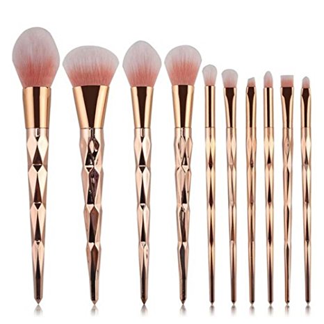 Coshine 10pcs Unicorn Shiny Gold Makeup Brush Set Professional Foundation Powder Cream Blush Brush Kits