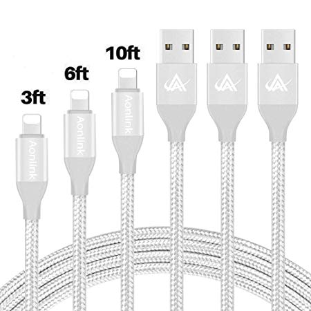 iPhone Charger, FIFADE 3Pack Nylon Braided Lightning Cable Charging Cord USB Cable Compatible with iPhone 11Pro 11Pro MAX Xs MAX XR X 8 7 6S 6 Plus-Silver