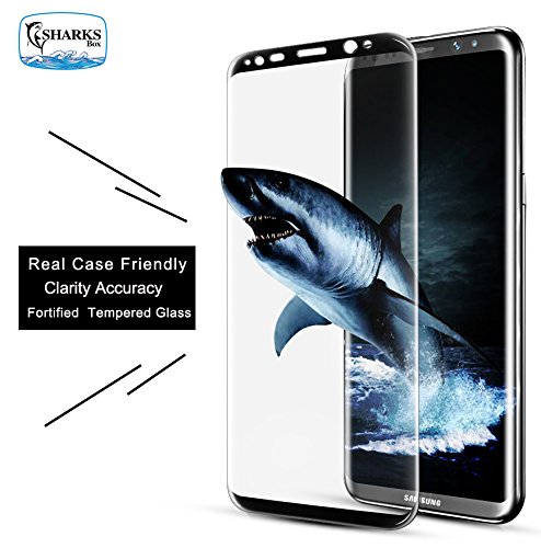 SHARKSBox Galaxy S8 Screen Protector,3D Tempered Glass 9H,Real Case Friendly,HD,Touch High Sensitive,Anti-Scratch/Shatter/Fingerprint,Easy install,Bubble-Free,for Samsung Galaxy S8(2017)-Black