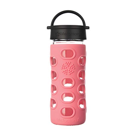 Lifefactory 12-Ounce BPA-Free Glass Water Bottle with Classic Cap and Silicone Sleeve, Coral