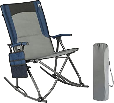 PORTAL Oversized Quad Folding Camping Chair High Back Hard Armrest Storage Pockets Carry Bag Included, Support 300 lbs (Blue)