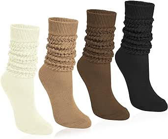 Justay 4 Pairs Women Slouch Socks Soft Knee High Scrunch Slouchy Socks Knit Tube Extra Long Socks for Women