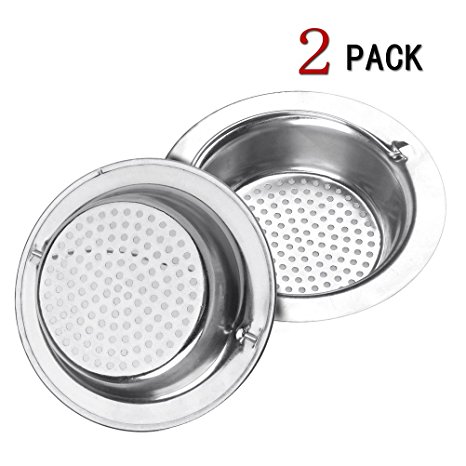 Robot Bee 2PCS Stainless Steel Kitchen Sink Strainer With Head Held-Large Wide Rim 4.3in Diameter- Perfect For Kitchen Sinks Drains and Garbage Disposals