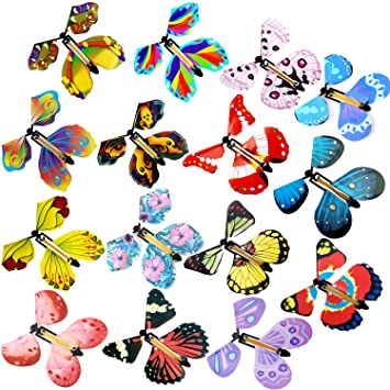 15 Pieces Magic Fairy Flying Butterfly Rubber Band Powered Wind up Butterfly Toy Card Surprise Gift for Party Playing Playing Festivals and Birthdays