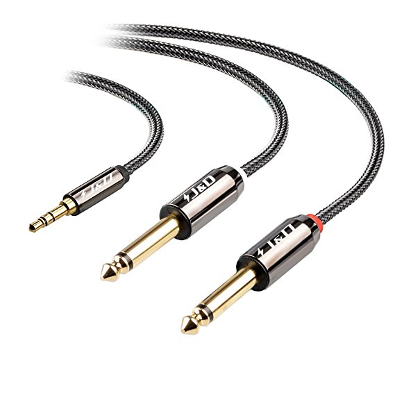 3.5 mm to 2 X 6.35 mm Cable, J&D Gold-Plated [Copper Shell] [Heavy Duty] 3.5mm 1/8" TRS Male to 2X 6.35mm 1/4" TS Male Mono Cable Splitter with Zinc Alloy Housing and Nylon Braid for iPhone, iPad, iPod, Laptop, Home Theater Devices, Amplifiers - 3 Feet (0.9 Meter)