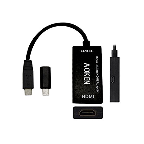 AOKEN Micro USB to HDMI MHL cable  Micro 5pin to 11pin adapter   3 Feet Charging Cable in Black Kit—(Compatible with any MHL enable smartphones and tablets) (Adapter kit)