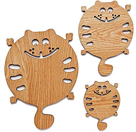 Cat Wooden Trivets for Hot Dishes – 3-piece Cat Design Wooden Trivet Set - Decorative & Protective Hot Plate Coaster Holders for Kitchen, Countertop, Table – Perfect Gift for Kitchen and Cat Lovers.