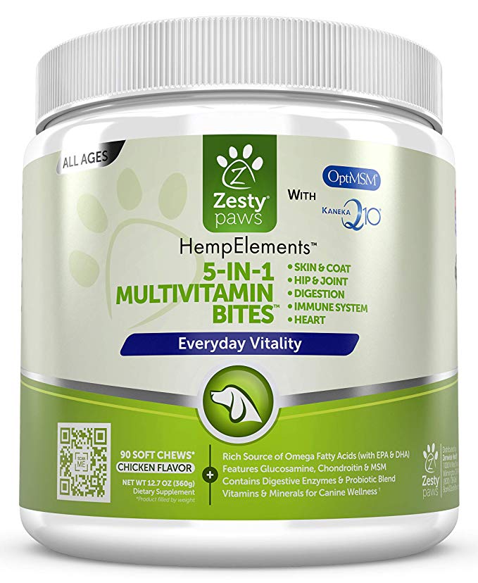 Zesty Paws Multivitamin for Dogs - Glucosamine & Chondroitin   MSM for Hip & Joint   Arthritis Relief - Digestive Enzymes & CoQ10   Fish Oil for Skin & Coat - for All Ages