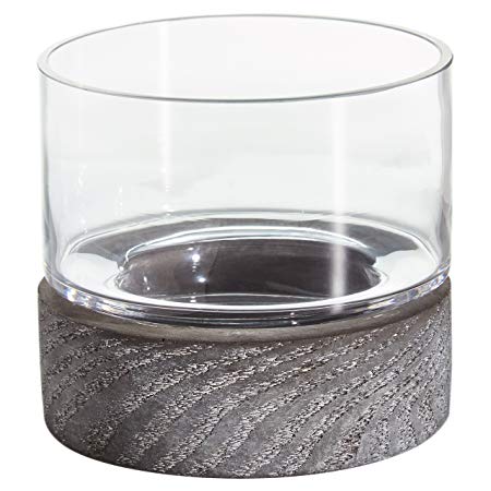 Rivet Mid Century Modern Concrete and Glass Decor Candle Holder - 4 Inch, Grey