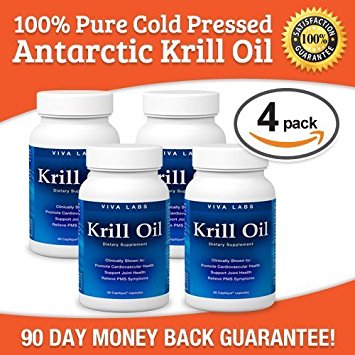 Viva Labs Krill Oil (Formerly Everest Nutrition): 100% Pure Cold Pressed Antarctic Krill Oil - Highest Levels of Omega-3s in the Industry, 1250mg/serving, 60 Capliques (4 Pack (60 Caps Each))