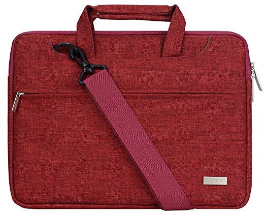 Mosiso Laptop Shoulder Bag for 11-11.6 Inch MacBook Air, MacBook 12-Inch with Retina Display 2017/2016/2015 Release, Ultrabook Polyester Briefcase Handbag with Back Belt for Trolly Case, Wine Red