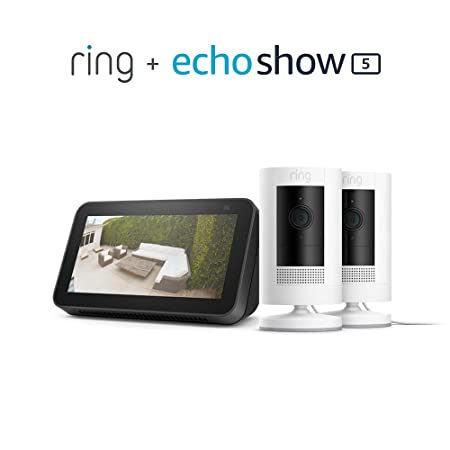 Stick up Cam Wired (White) 2PK bundle with Echo Show 5 (2nd Gen)