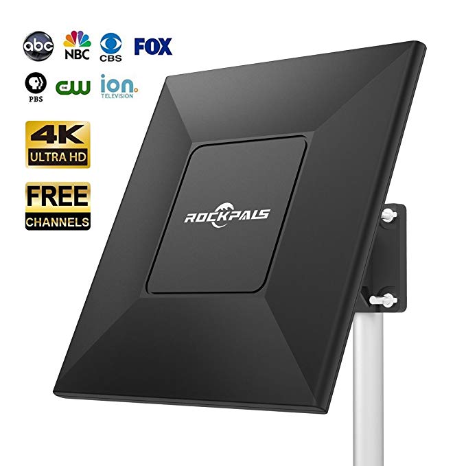 Rockpals Long Range HDTV Antenna, Supports Multiple TVs - 4K HD 1080P Amplified High Reception Indoor Outdoor Digital TV Antenna - VHF UHF Channels, w/Amplifier Signal Booster & 33FT Coaxial Cable