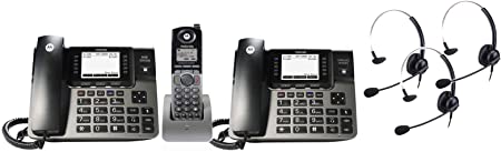 Motorola ML1002SE DECT 6.0 Expandable 1 to 4 Lines Business Phone System with Voicemail, Digital Receptionist and Music on Hold, Black, 1 Corded Base Station, 1 Handset, 1 Deskset & 3 Headset Bundle