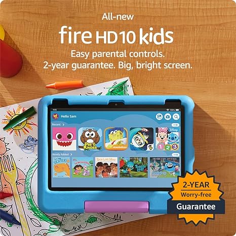 All-new Amazon Fire 10 Kids tablet- 2023, ages 3-7 | Bright 10.1" HD screen with ad-free content and parental controls included, 13-hr battery, 32 GB, Blue