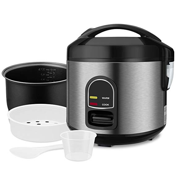 Electric Rice Cooker Food Steamer, 5-Cup (Uncooked) Small Stainless Steel Rice Cooker Multi-Food Steamer, 1-Step Automatic Smart Rice Warmer Food Cooker Steamer for Grains and Hot Cereal by CUSINAID