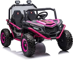 XXXL Kids Ride on Cars Truck, 24V 10AH 4WD Kids UTV,2 Seater Battery Powered Electric Cars with Metal Frame, Remote Control,EVA Tires (Pink)