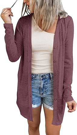 MEROKEETY Women's Open Front Lightweight Cardigan Long Sleeve Button Down Loose Outwear