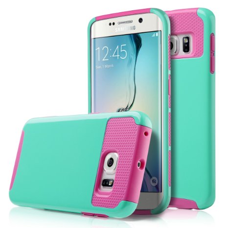 Galaxy S6 Edge Case, ULAK [2 in 1 Shield] Hybrid Case with Soft TPU and Hard PC Design for Samsung Galaxy S6 Edge (5.1" inch) 2015 Release Light Blue/Rose Pink