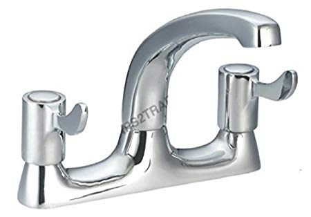 Lever Kitchen Sink Deck Mixer Tap - Easy Quarter Turn Lever Handles - Twin Hole Fitment by Taps2Traps