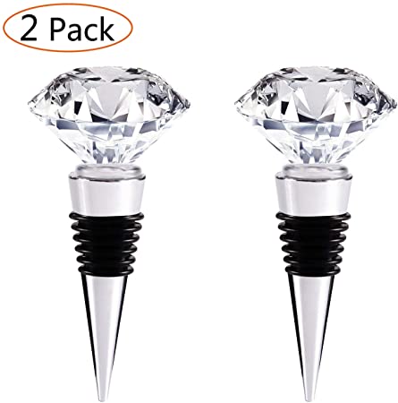 VANVENE Decorative Crystal Wine and Beverage Bottle Stopper for Wine,Made of Zinc Alloy and Glass,Reusable Plug with Gift Box,Multi-Option (2pcs Crystal)