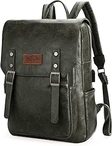 Wrangler Backpack for Women & Men Vegan Leather Travel Laptop Backpack Purse College Dark Green Backpack with USB Charging Port WG98-043DGN