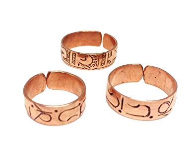 Set of 3 Hand Forged Copper Rings. Made with 100% Pure Raw Untreated Copper. Helps Reduce Finger Joint Pain and Swelling. Handcarved Tibetan Healing Medicine Ring Set.