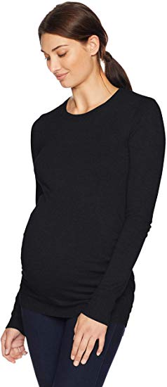 Motherhood Maternity Women's Maternity Long Sleeve Crew Neck Side Ruched Sweater