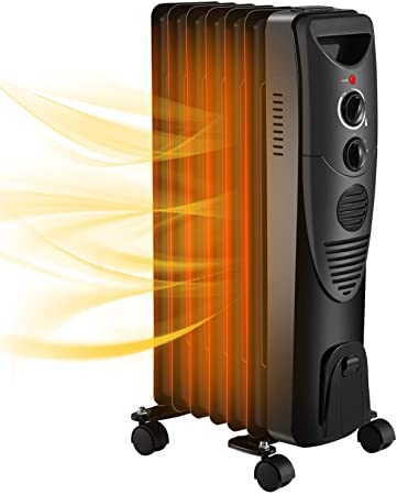 R.W.FLAME Oil Filled Radiator Heater,Electric Space Heater with 3 Heat Settings, Adjustable Thermostat, Quiet Portable Heater with Tip-over & Overheating Functions Black