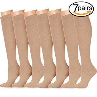 7 Pairs Compression Socks For Women and Men - Best Medical, Nursing, for Running, Athletic, Edema, Diabetic, Varicose Veins, Travel, Pregnancy & Maternity - 15-20mmHg