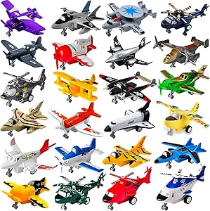 Liberty Imports Pull Back Airplanes Toys Vehicle Playset, Variety Pack of Helicopters, Stealth Bombers, Fighter Jets, Aircraft, Planes for Kids Toddlers Party Favors (24 Pack)