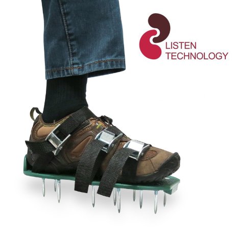 Listen Tec Lawn Aerator Shoes /Metal Buckles and 3 Straps - Heavy Duty Spiked Sandals for Aerating Your Grass Lawn or Yard