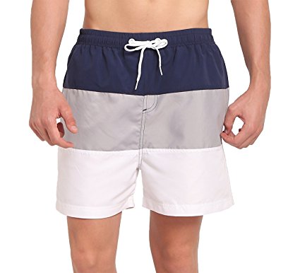YKC Men's Quick Dry Swim Trunks Stripe Beach Shorts with Mesh Liner Pockets