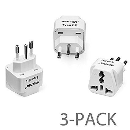 BESTEK Grounded Universal Plug Adapter Travel Plug Adapter, Brazil Travel Plug Adapter (Type N) - 3 Pack