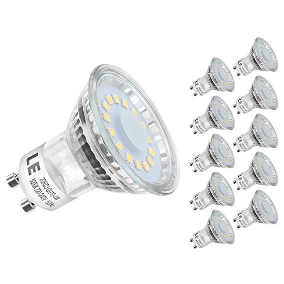 LE 10 Pack GU10 LED Light Bulbs, 50W Halogen Bulbs Equivalent, MR16 4W, 350lm, Daylight White, 5000K, 120° Beam Angle, Recessed Lighting, Track Lighting