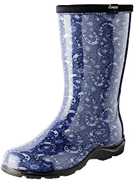 Sloggers Women's Waterproof Rain and Garden Boot with Comfort Insole, Horse Shoe Paisley Blue, Size 9, Style 5018HPBL09