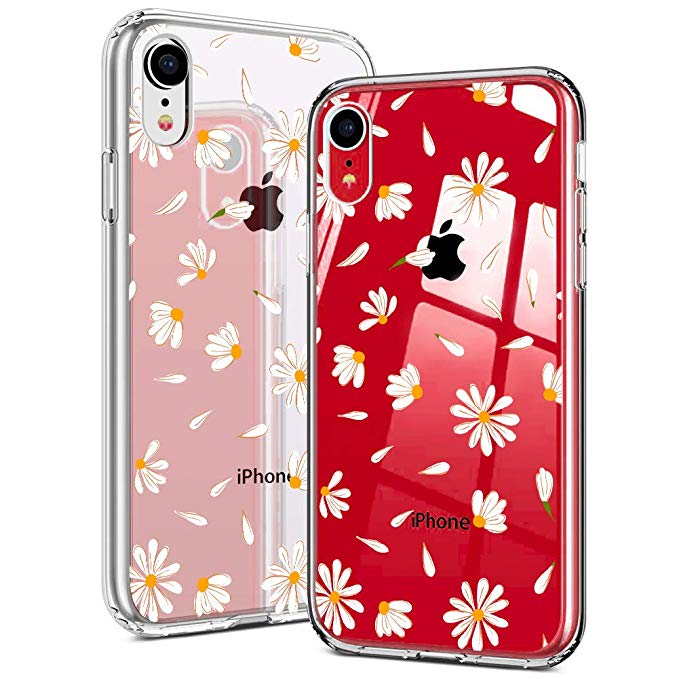 idocolors For iPhone XR Case Floral Clear Pattern Cute Daisy Girly Flower TPU Cover Soft for Girls & Women Ultra Thin Bumper Protective Phonecase