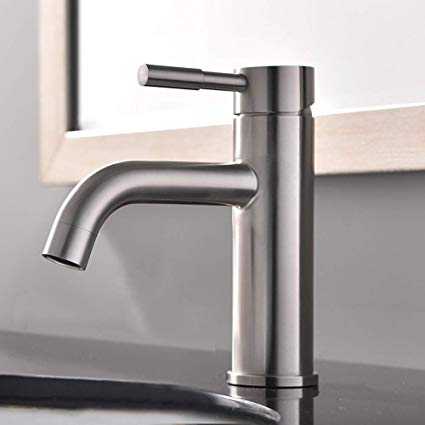 VCCUCINE Commercial Single Handle Lavatory Stainless Steel Brushed Nickel Bathroom Faucet, Vanity Sink Faucet With Two 3/8" Hoses
